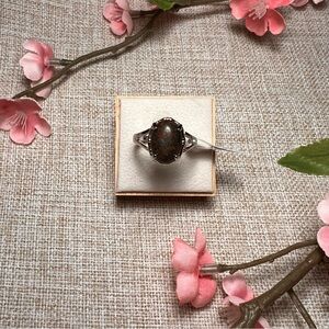 Size 10 | Silver Boho Gemstone Ring – Large Oval Brown Jasper, Chunky Statement